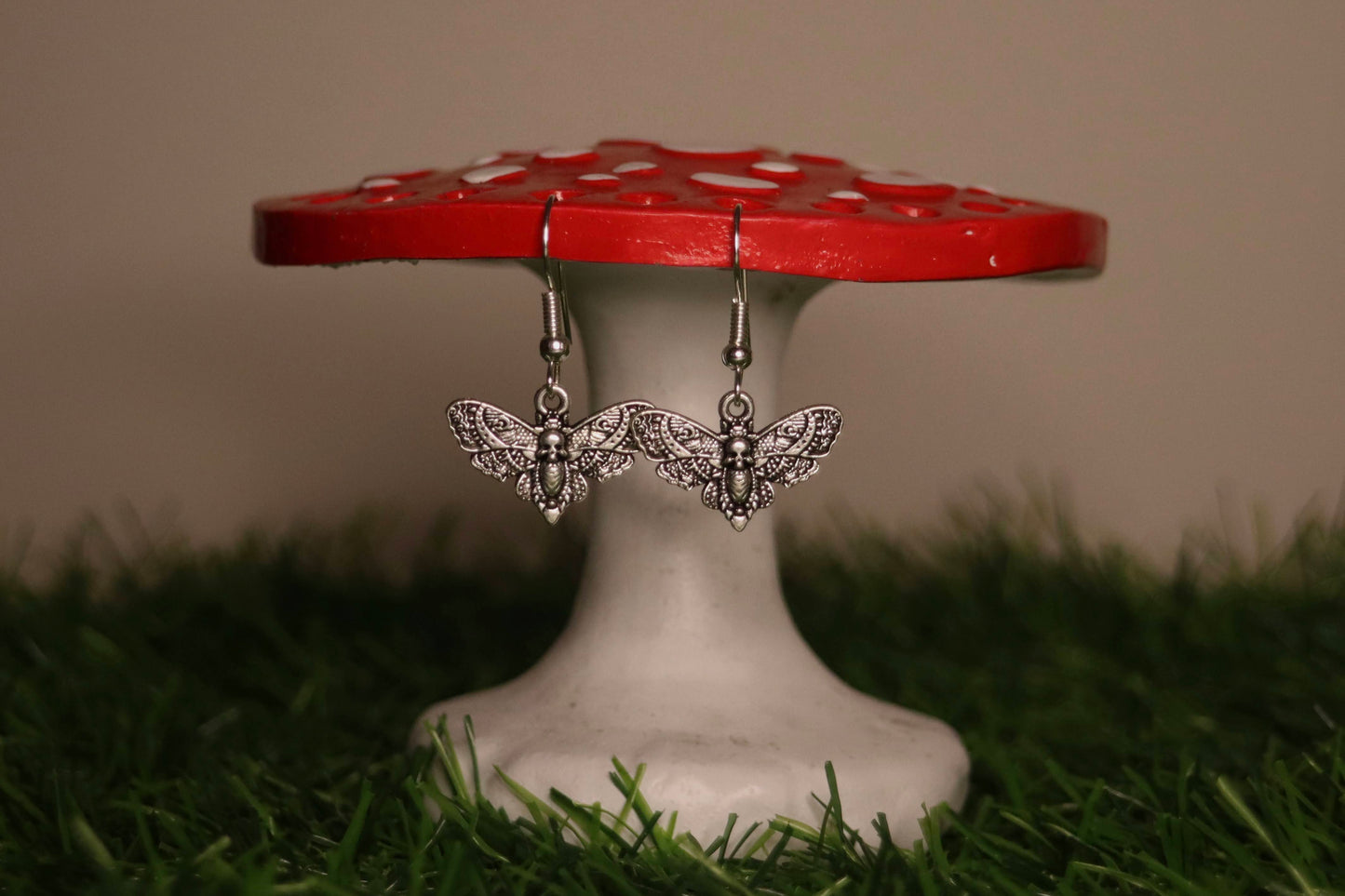 Silver Deaths Head Moth Earrings