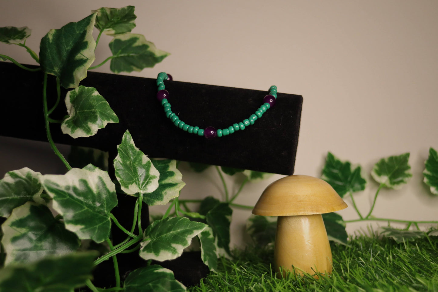 Purple And Green Custom Beaded Necklace