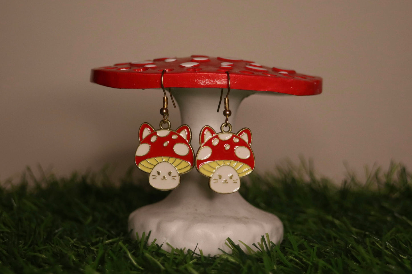 Mushroom Kitty Gold Earrings