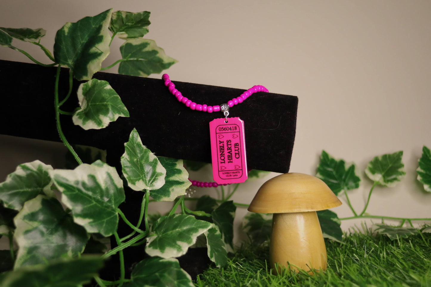 Pink Ticket Stub Custom Beaded Necklace