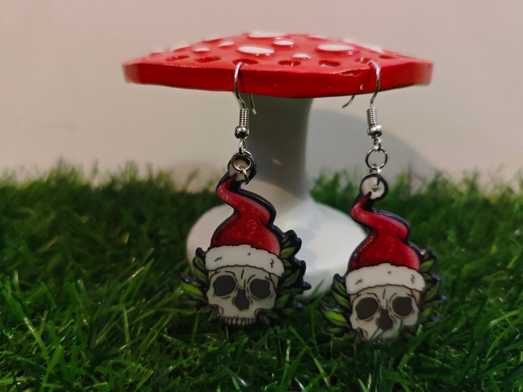 Skull In Santa Hat Earrings