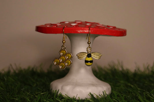Bee And Honeycomb Earrings