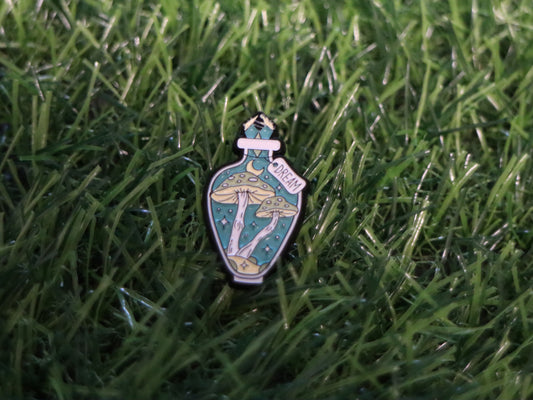 Bottled Mushroom Blue Vase Pin