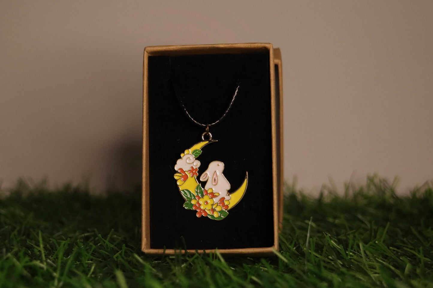 Bunny Sitting On Crescent Moon Necklace