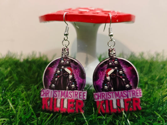 Cat Christmas Tree Killer Earrings