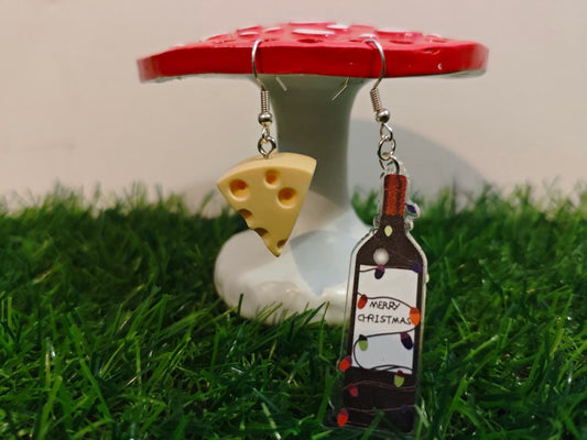 Cheese And Wine Bottle Earrings