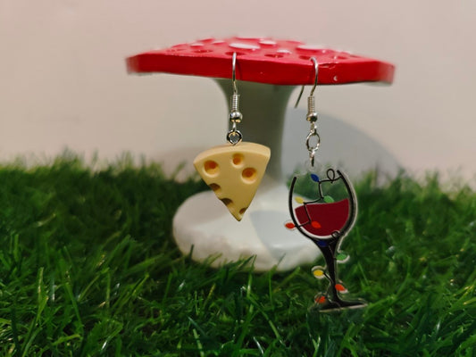 Cheese And Wine Glass Earrings