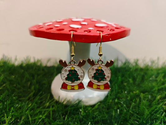 Christmas Tree Snow Globe Earrings