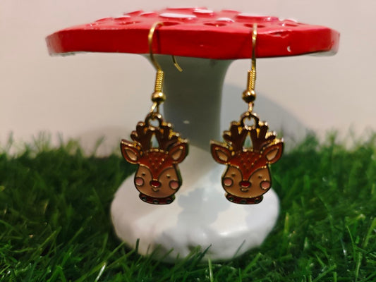 Dainty Reindeer Head Gold Earrings