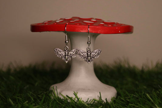 Silver Deaths Head Moth Earrings