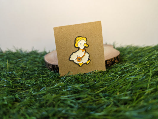 Duck Wearing A Hat And Bag Pin