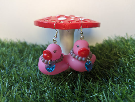 Fashionable Pink Duck Earrings