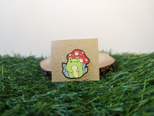 Frog With A Mushroom And Crystals Pin