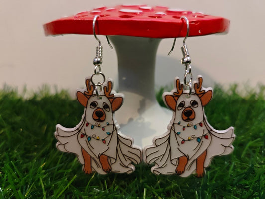 Ghostly Dogs With Reindeer Antler Earrings