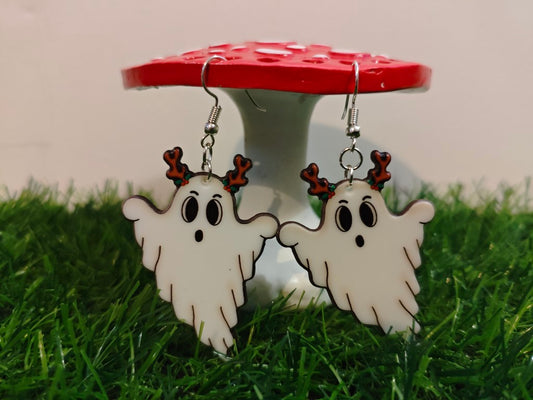 Ghosts With Reindeer Antler Earrings