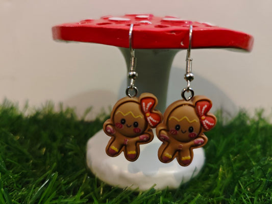 Gingerbread Girl With Bow Christmas Earrings