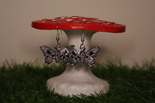 Silver Gothic Moth Earrings