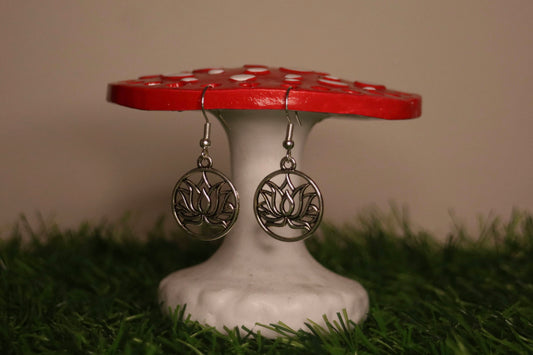 Silver Lotus Flower Earrings