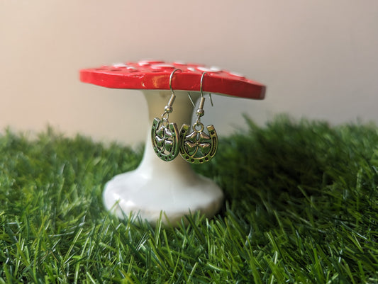 Silver Lucky Clover And Horseshoe Earrings