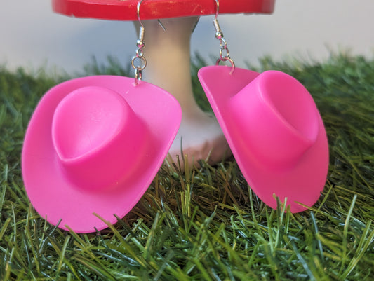 Large Pink Cowboy Hat Earrings