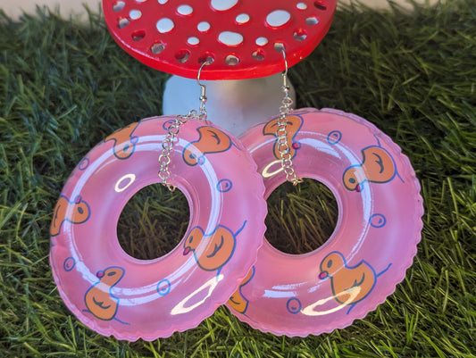 Pink Duck Rubber Ring Earrings