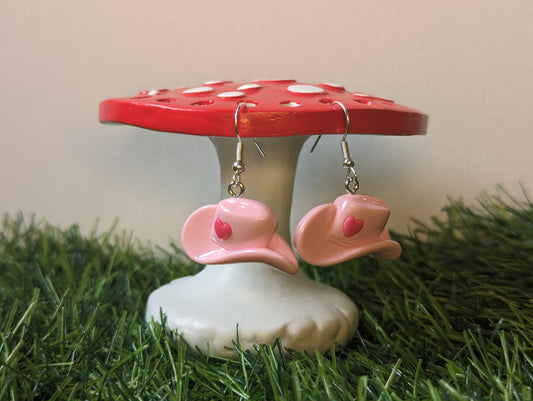 Pink Heart Cowboy Hat Earrings