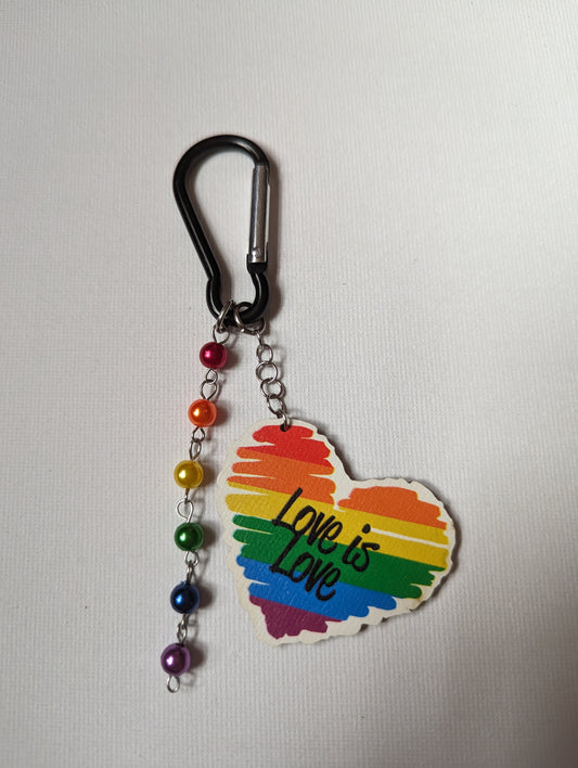 Black Carabiner with Love Is Love Heart