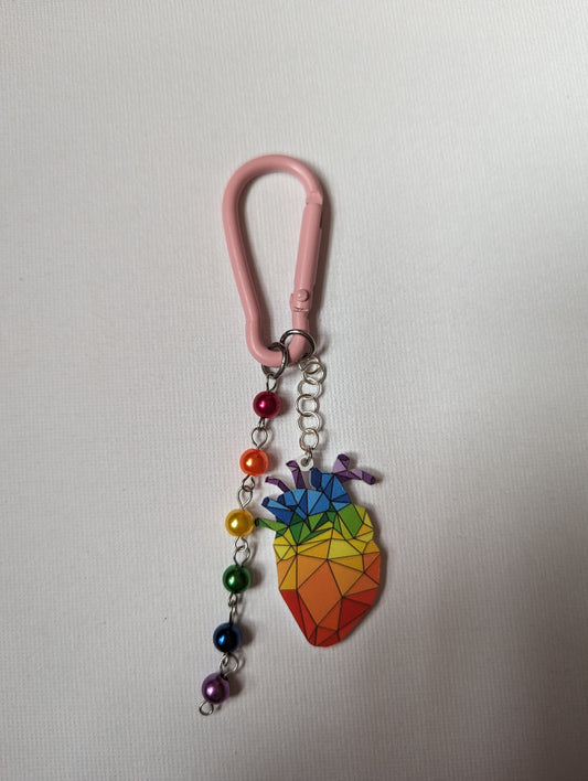 Pink Carabiner With Rainbow Anatomical Heart