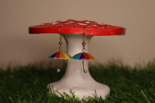 Rainbow Pride Umbrella Gold Earrings
