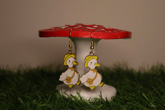 Rainhat Wearing Sitting Duck Gold Earrings
