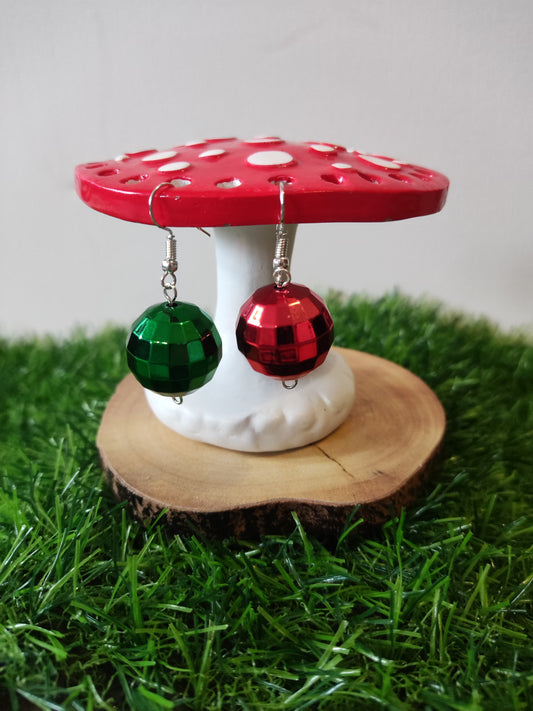Red & Green Disco Ball Earrings