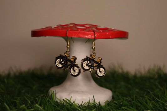 Retro Bicycle Gold Earrings
