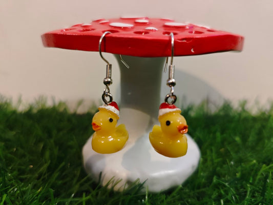 Rubber Duck In Santa Hat Earrings