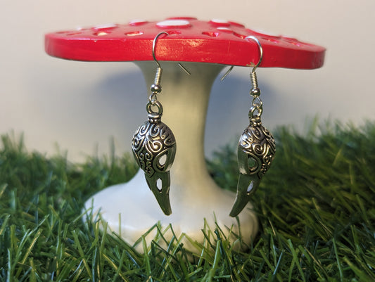 Silver Bird Skull Earrings