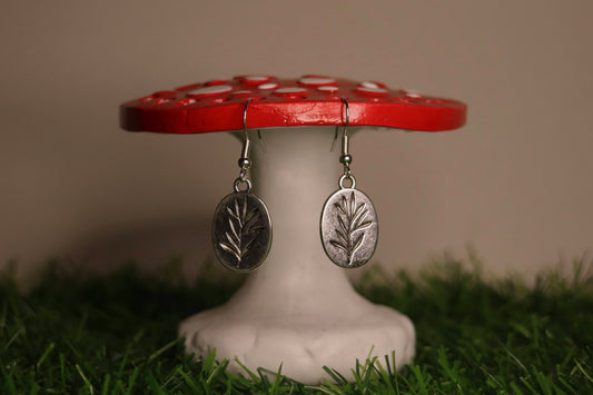 Silver Leaf Embossed Oval Earrings