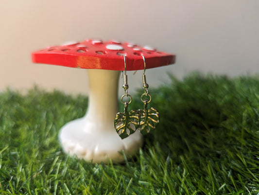 Silver Monstera Leaf Earrings