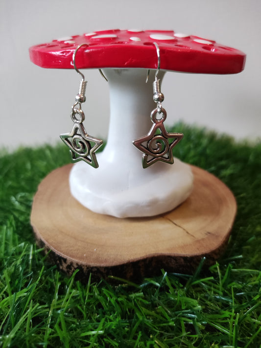 Silver Spiral Star Earrings