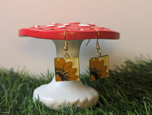 Square Sunflower Gold Earrings