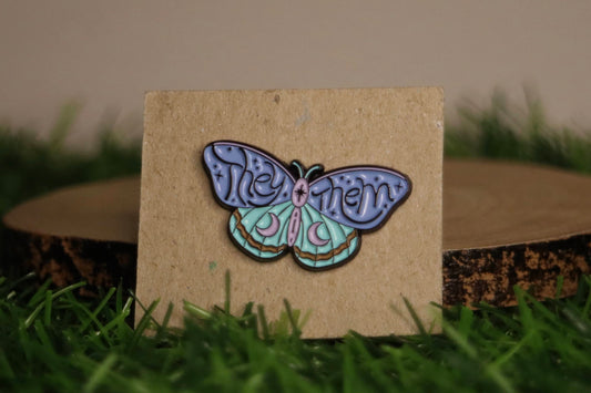 Moth Pronoun (Various Pronouns Available) Pin